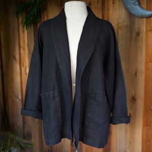 Eileen Fisher 100% Linen Black Minimalist/Lagenlook Style Blazer Woman's PM